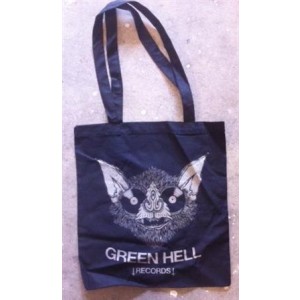 Green Hell Records - Hellbat (Stoffbeutel lange Henkel) schwarz / discharge Druck